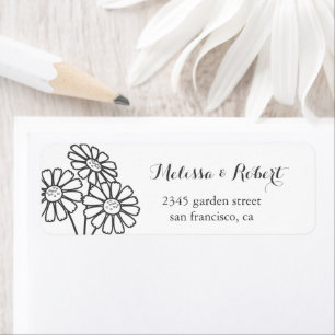 Elegant Floral White Daisies Bouquet Wedding Return Address Label