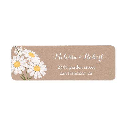 Elegant Floral White Daisies Bouquet Wedding Return Address Label