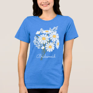Elegant Floral White Daisies Bridesmaid Wedding Tri-Blend Shirt