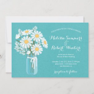 Elegant Floral White Daisies Mason Jar Wedding Invitation