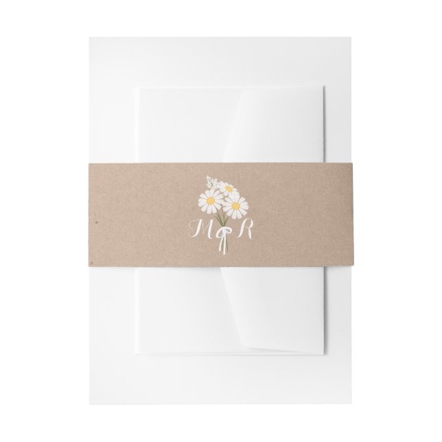 Elegant Floral White Daisies Monogram Wedding Invitation Belly Band (Front Example)