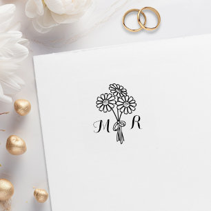 Elegant Floral White Daisies Monogram Wedding Rubber Stamp