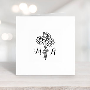 Elegant Floral White Daisies Monogram Wedding Rubber Stamp