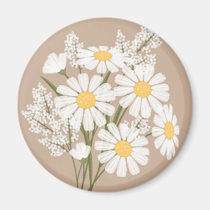 Elegant Floral White Daisies on Beige Magnet