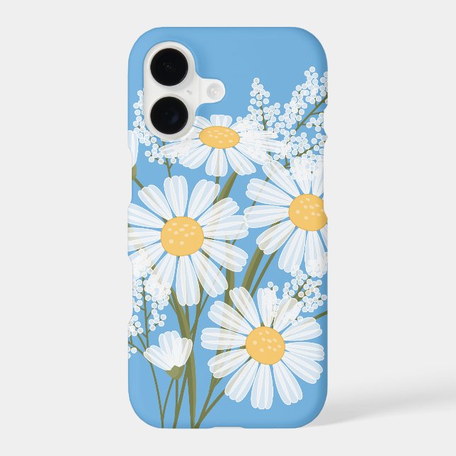 Elegant Floral White Daisies on Blue (Back)