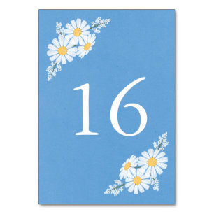 Elegant Floral White Daisies on Blue Wedding Table Number