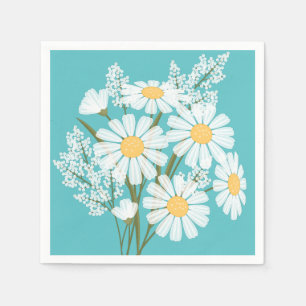 Elegant Floral White Daisies on Teal Napkin