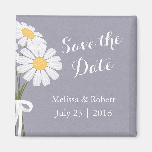 Elegant Floral White Daisies Save the Date Wedding Magnet (Front)