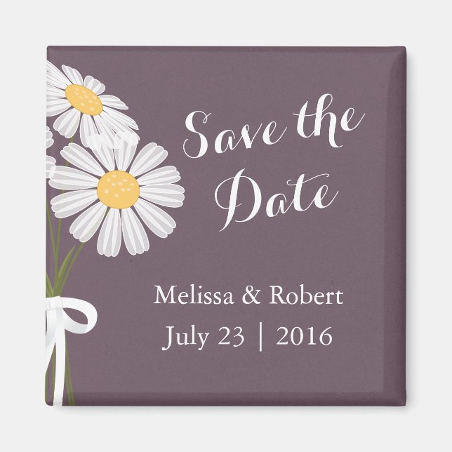 Elegant Floral White Daisies Save the Date Wedding Magnet (Front)