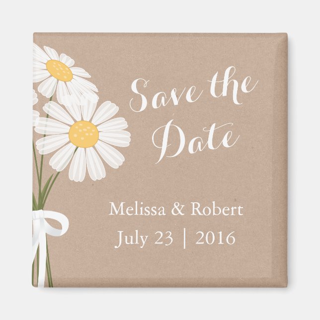Elegant Floral White Daisies Save the Date Wedding Magnet (Front)