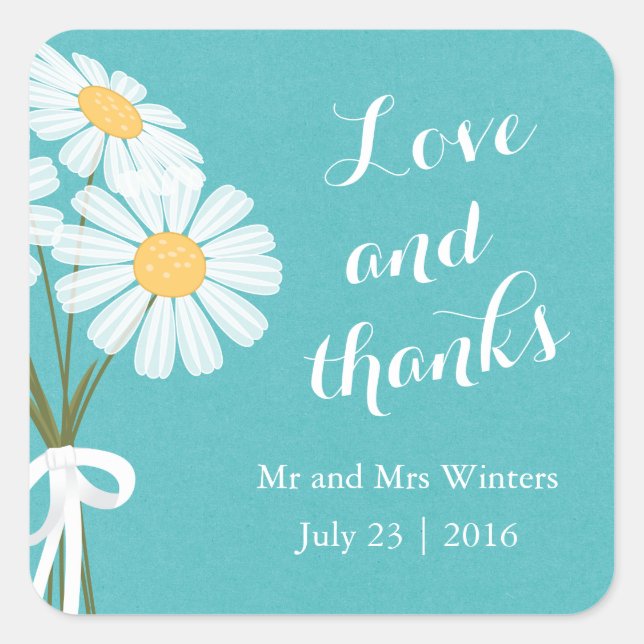 Elegant Floral White Daisies Thank You Wedding Square Sticker (Front)
