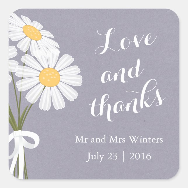 Elegant Floral White Daisies Thank You Wedding Square Sticker (Front)