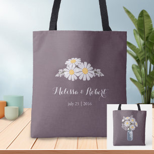 Elegant Floral White Daisies Wedding Favour Tote Bag