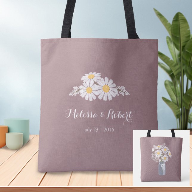 Elegant Floral White Daisies Wedding Favour Tote Bag (Creator Uploaded)