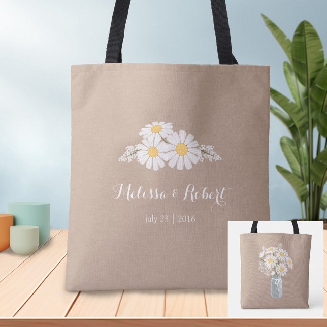 Elegant Floral White Daisies Wedding Favour Tote Bag (Creator Uploaded)