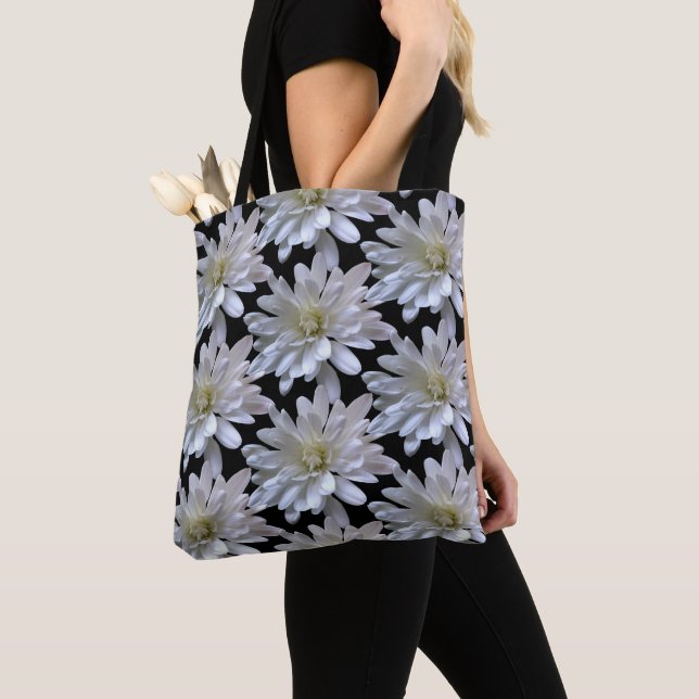 Elegant floral white flower white daisy  tote bag (Close Up)