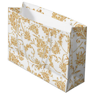 Elegant Floral White Gold Large Gift Bag