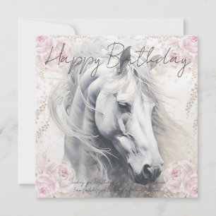 Elegant Floral White Horse Holiday Card