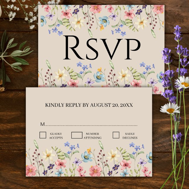 Elegant  Floral Wildflower Beige Wedding RSVP  (Creator Uploaded)