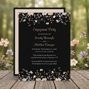 Elegant Floral Wildflower Black Boho Engagement Invitation Postcard