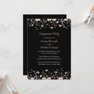 Elegant Floral Wildflower Black Engagement Party Invitation