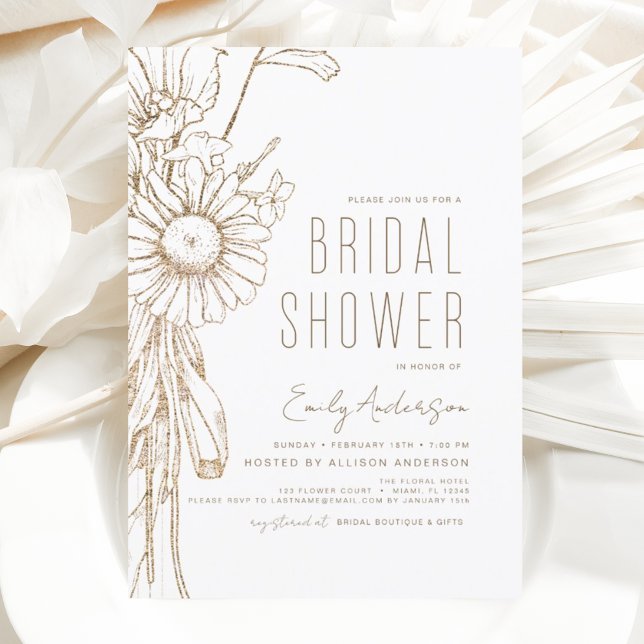 Elegant Floral Wildflower Bridal Shower Gold Foil Invitation (Creator Uploaded)