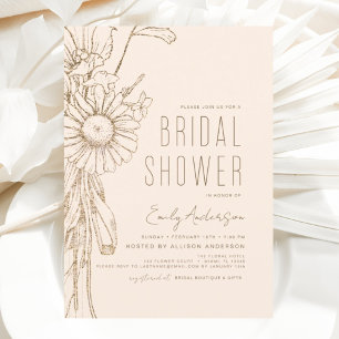 Elegant Floral Wildflower Bridal Shower Gold Foil Invitation