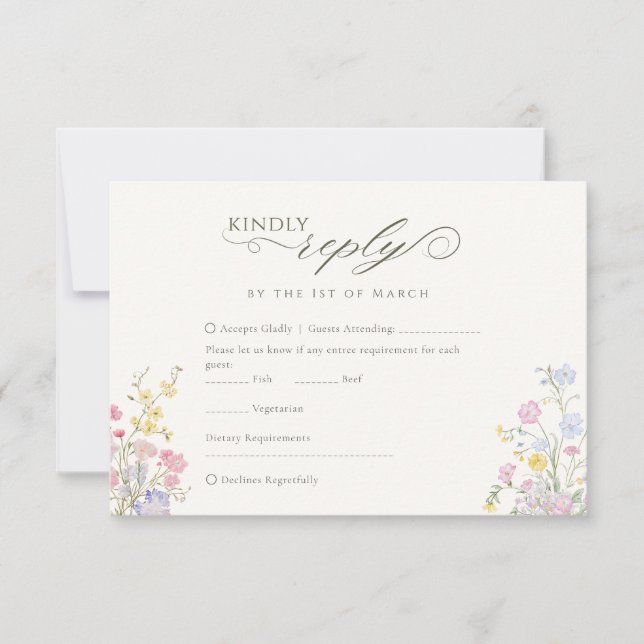 Elegant Floral Wildflower Calligraphy QR Code RSVP Card (Front)