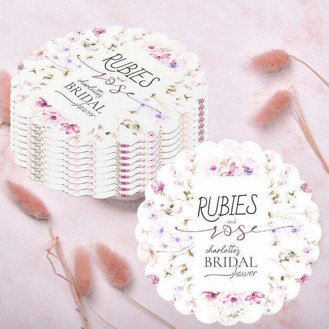 Elegant Floral Wildflower Ruby Rose Bridal Shower  Paper Coaster (Creator Uploaded)