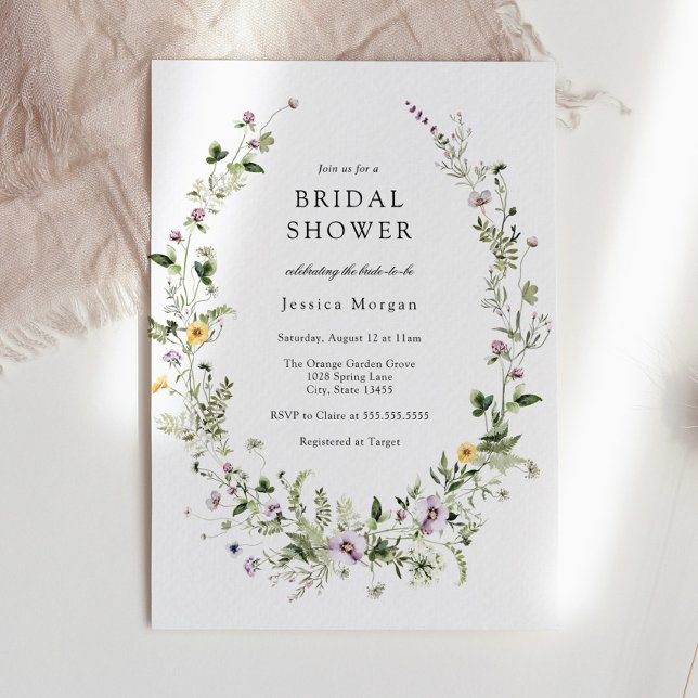 Elegant Floral Wildflower Wreath Bridal Shower Invitation (Creator Uploaded)