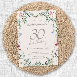 Elegant Floral Wildflowers 30th Birthday Party Invitation