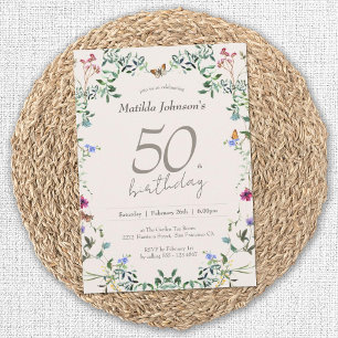  Elegant Floral Wildflowers 50th Birthday Party Invitation