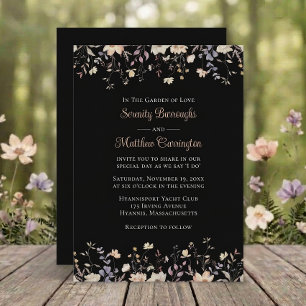 Elegant Floral Wildflowers Black Boho Wedding      Invitation