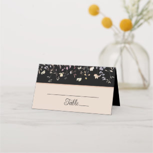 Elegant Floral Wildflowers Black Boho Wedding Place Card