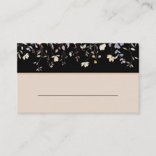 Elegant Floral Wildflowers Black Boho Wedding Place Card