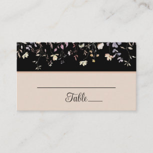Elegant Floral Wildflowers Black Boho Wedding Place Card