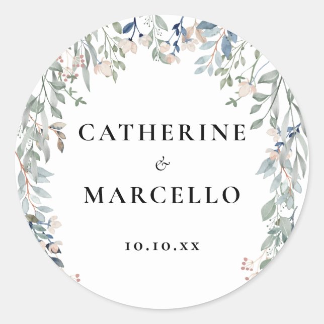 Elegant Floral Wildflowers Wedding Classic Round Sticker (Front)