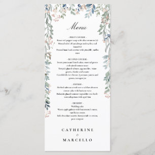 Elegant Floral Wildflowers Wedding Dinner Menu