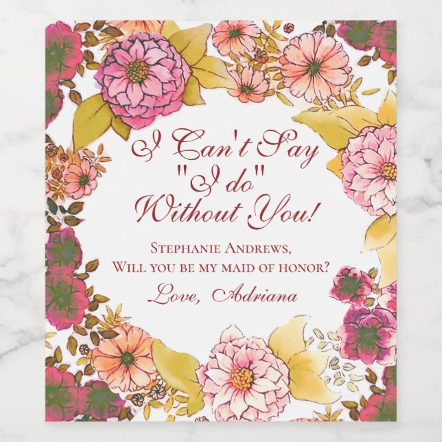 Elegant  Floral Will You Be My Maid of Honour Wine Label (Single Label)