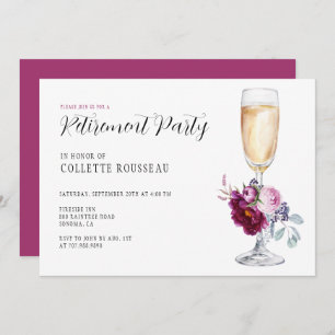 Elegant Floral Wine Glass Retirement Party Invitat Invitation