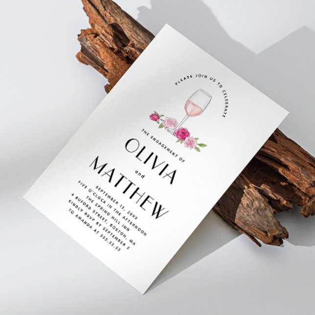 Elegant floral wine photo wedding engagement party invitation (Creator Uploaded)