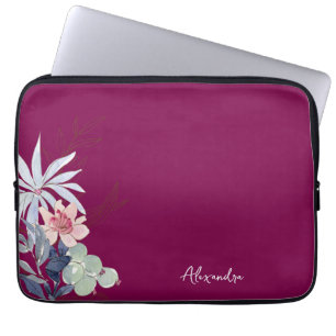 Elegant Floral Wine Red Abstract Laptop Sleeve