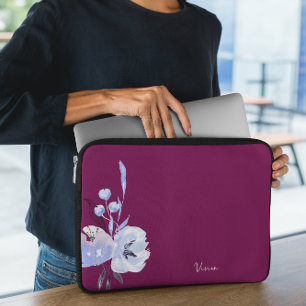 Elegant Floral Wine Red Abstract  Laptop Sleeve