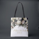 Elegant floral winter chic wedding bridesmaid tote bag<br><div class="desc">Elegant winter or late autumn fall wedding stylish bridesmaid / maid of honour / flower girl / mother of the bride / mother of the groom / matron of honour custom tote bag featuring a beautiful white ivory peonies greenery bouquet with seasonal branches, foliage, and leaves. Easy to personalise with...</div>
