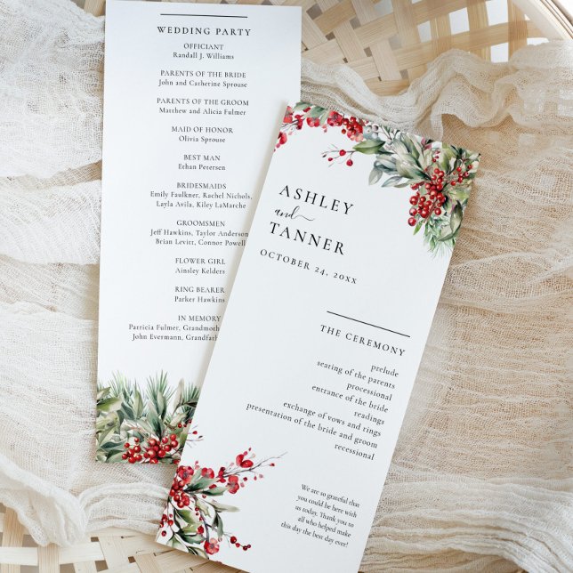 Elegant Floral Winter Christmas Wedding Program (Creator Uploaded)