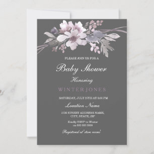Elegant Floral Winter Grey Baby Shower Invite