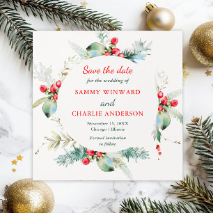 Elegant Floral Winter Wedding Save The Date Invitation