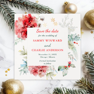 Elegant Floral Winter Wedding Save The Date Invitation