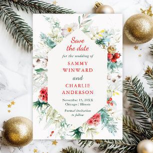 Elegant Floral Winter Wedding Save The Date Invitation