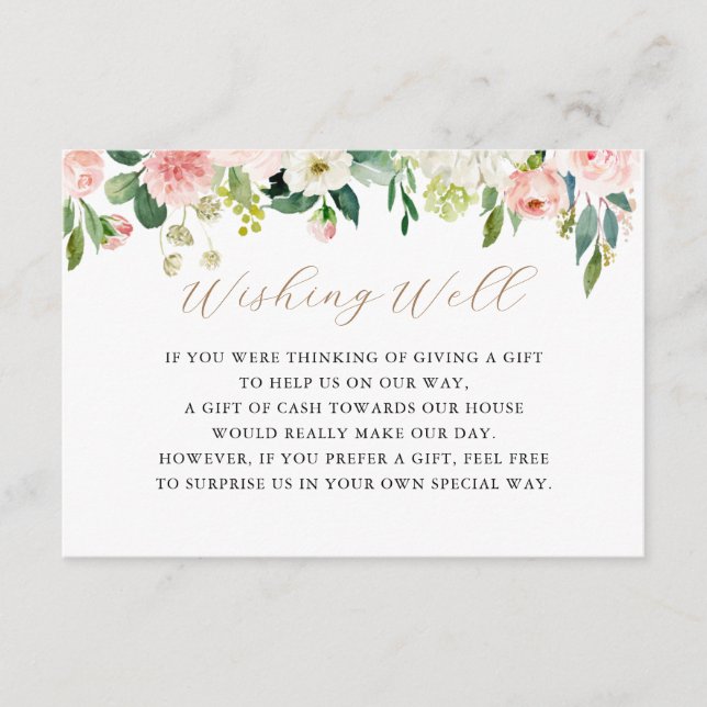 Elegant Floral Wishing Well Enclosure Card (Front)